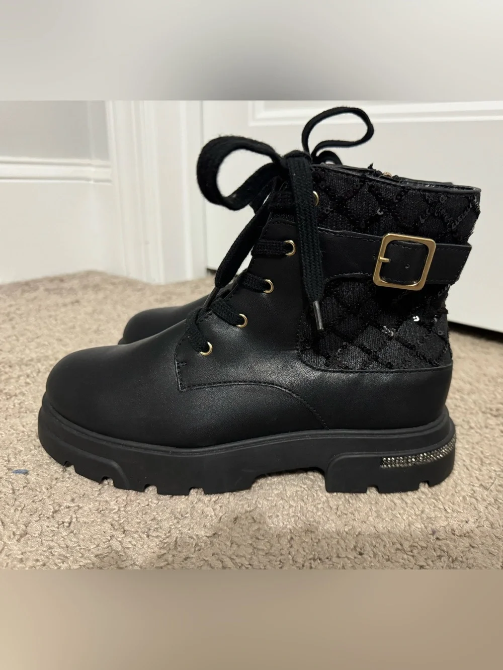 Cool Jessica Simpson size 5 black lace up sequin combat style boots new